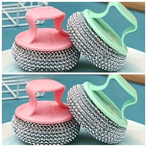 4 7pcs kitchen cleaning ball set with handles non stick cookware scrubbers household wire sponges detachable washable sheds no residue scratch pots colors are 4 cleaning balls 4 ball brushes random color