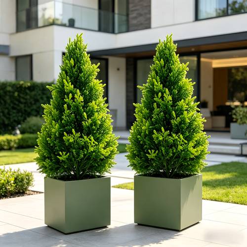 2pcs trees layered branches like trimmed full and realistic with healing atmosphere by balcony sun year round outdoor placement without fading or brittleness