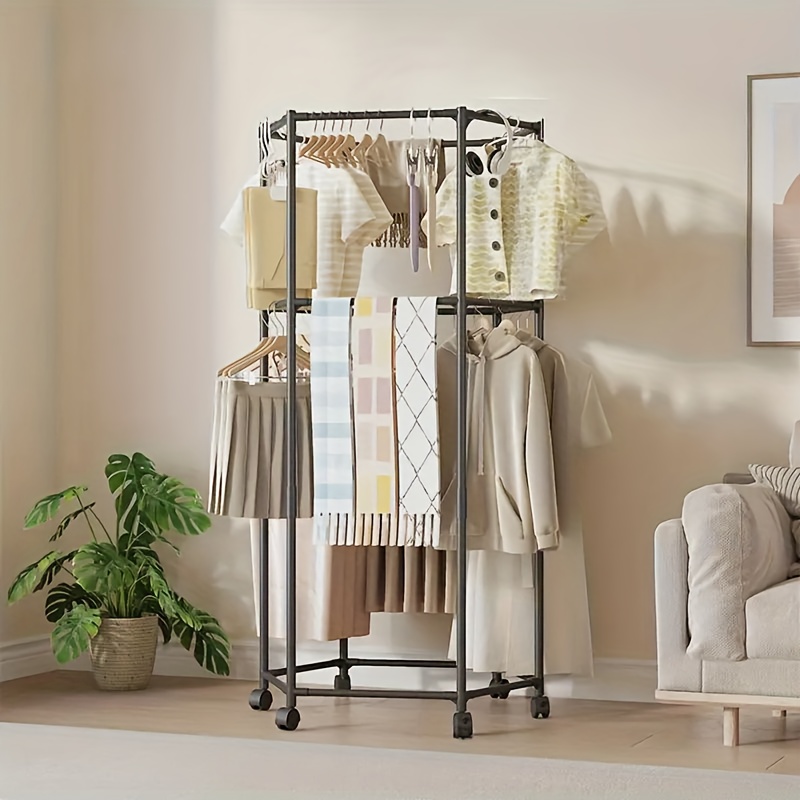 TEMU 4 Modèles de Porte-vêtements Hexagonaux Disponibles - Support Épaissi en Acier au Carbone, Cintre Double Couche Autoportant, Convient pour