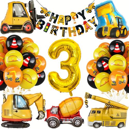 set 2 3 4 5 6 digger decoration engineering vehicle balloon set excavator balloon birthday party set construction site birthday decoration with digger happy birthday banner balloon and digger decoration fire truck balloon party set