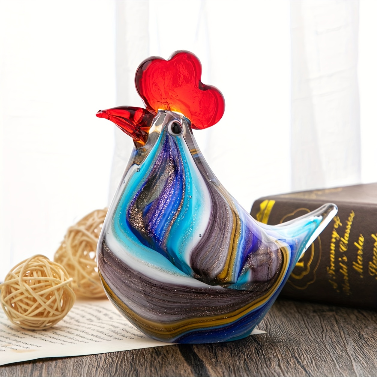 

Hand-blown Glass Rooster Figurine - Colorful, Gilded Design With Symbolic Love Theme - Perfect For Home & Office Decor, Ideal Valentine's Day Or Holiday Gift