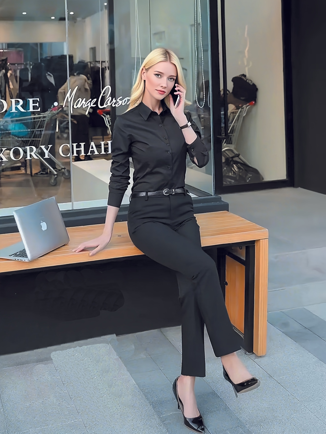 Camicia bianca elasticizzata confortevole con colletto, vestibilità slim, camicia senza pieghe, tuta professionale intera a maniche lunghe da donna