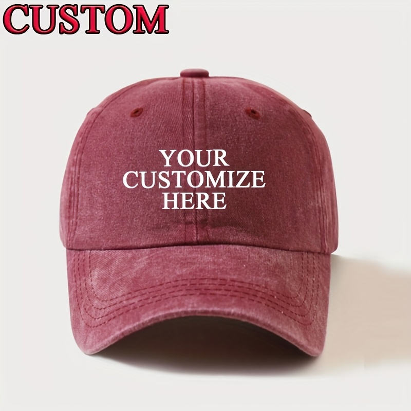 TEMU Custom Washed Baseball Cap - Adjustable, Lightweight Polyester Hat For Men And Women - Personalize With Your Text, Photo, Or Logo - In Multiple