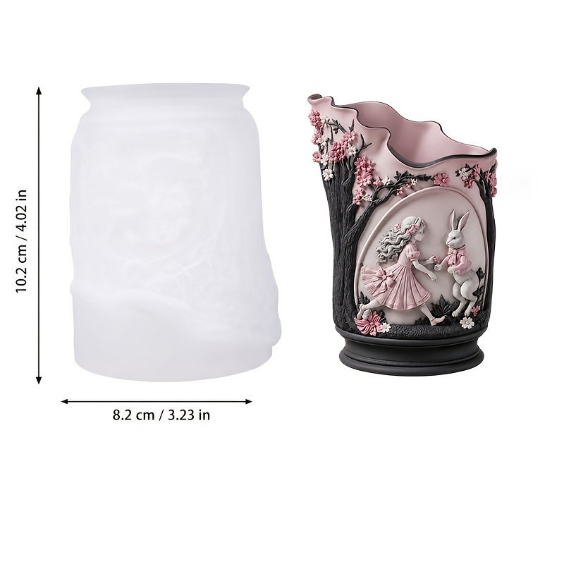 TEMU Resin Silicone Mold, "alice And Rabbit" 3d Cherry Tree Relief Silicone Pen Holder Mold – Easy-to-demold And Reusable (ideal For Vanity Storage