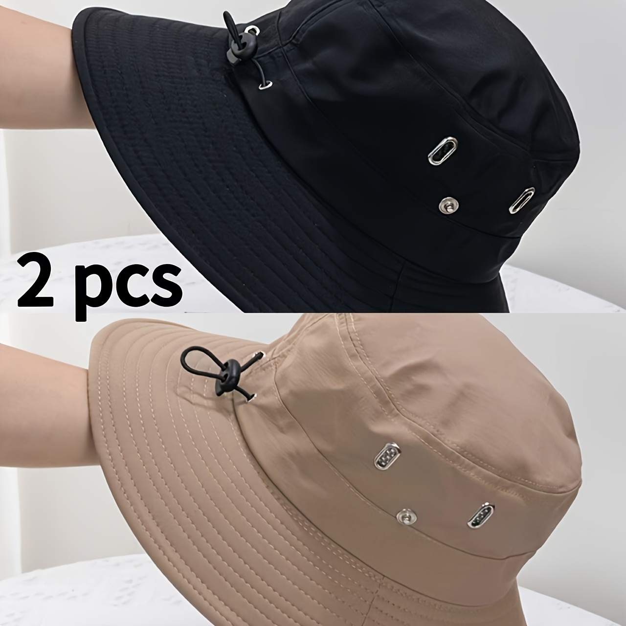 TEMU 2pcs Wide Brim Fisherman Hats, Lightweight Unisex Fisherman Caps With Adjustable Straps, Suitable For Hiking, Camping, Mountaineering, And