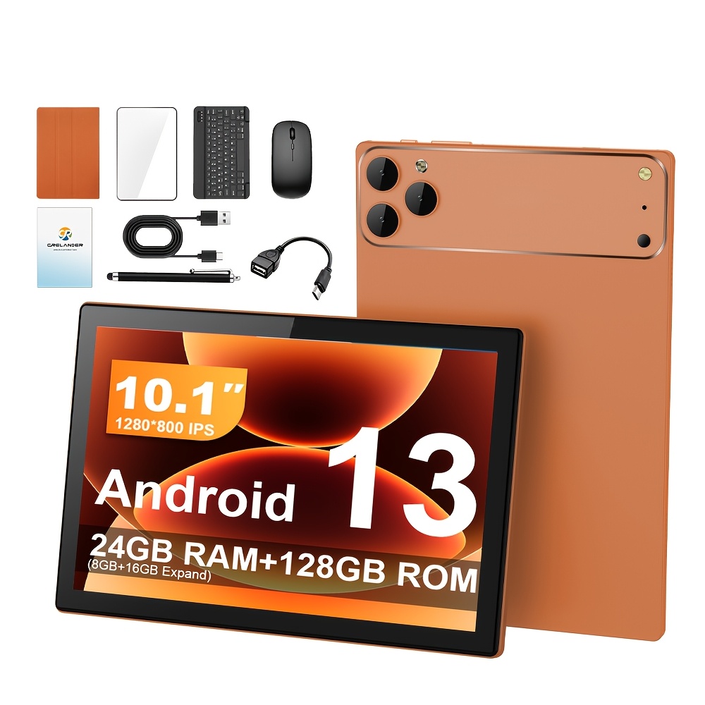 Image of Crelander 10.1 Inch 13 Tablet, 24gb (8+16gb) , 128gb Rom, 4g Lte Phone Call, 1280×800 Ips Lcd, 5mp+13mp Dual Camera, 2.4g/5g Wifi Tablet Pc With Keyboard, Mouse, And Protective Case