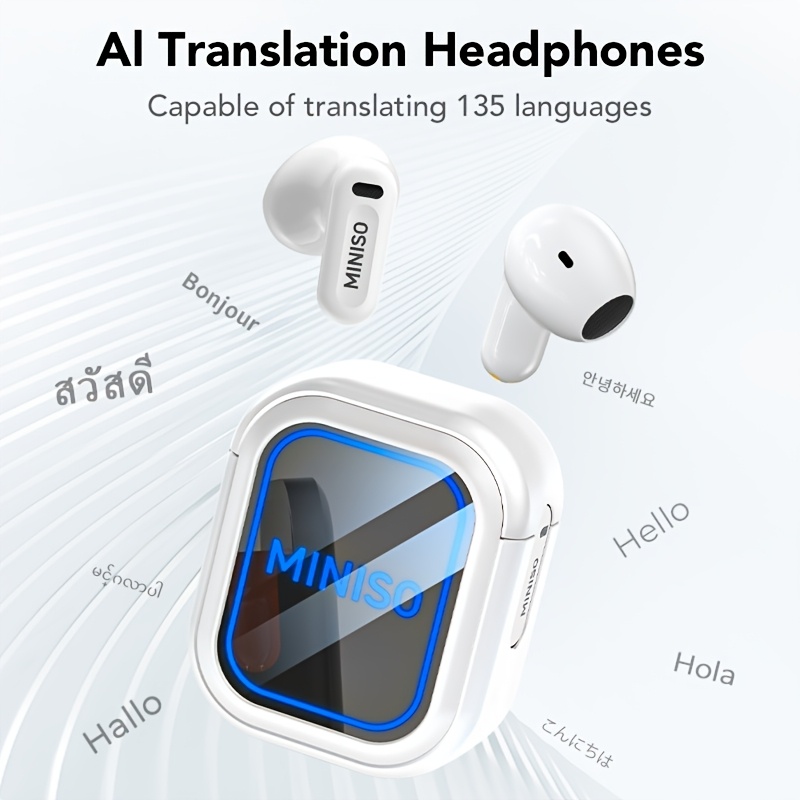 Image of Miniso Ms109 Ai Wireless Translation Earbuds, Of Translating 135 Languages, Featuring A High-definition Display, Wireless 6.0 Technology, Superior Quality, 9d Surround Audio, , Call Noise Cancellation