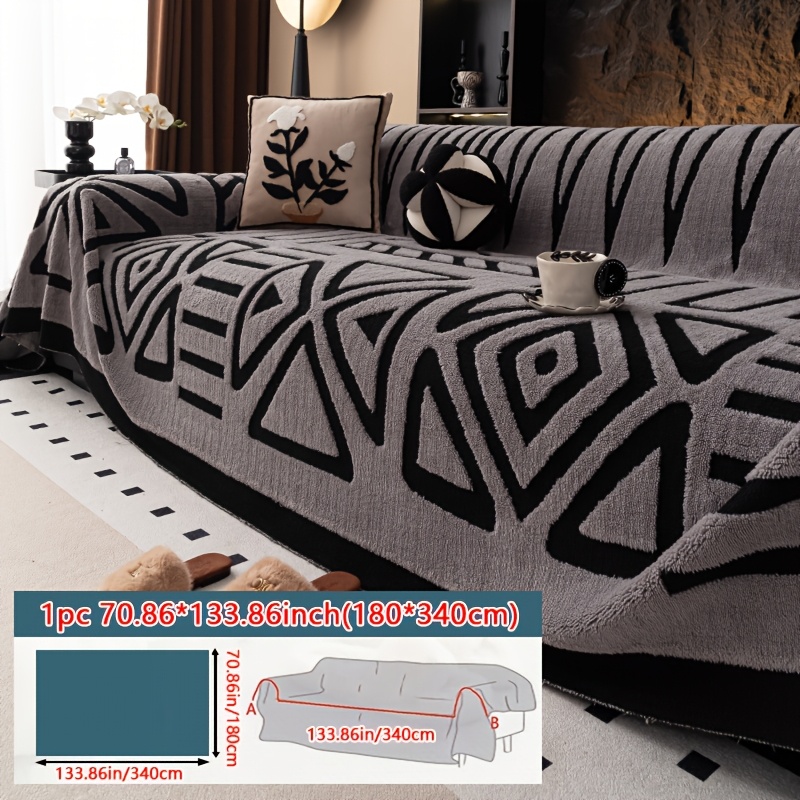 TEMU 1pc Geometric Pattern Sofa Cover, Soft And Comfortable Dust-proof Sofa Protection Cover, Pet Friendly Sofa Cover, Machine Washable Sofa Cover,