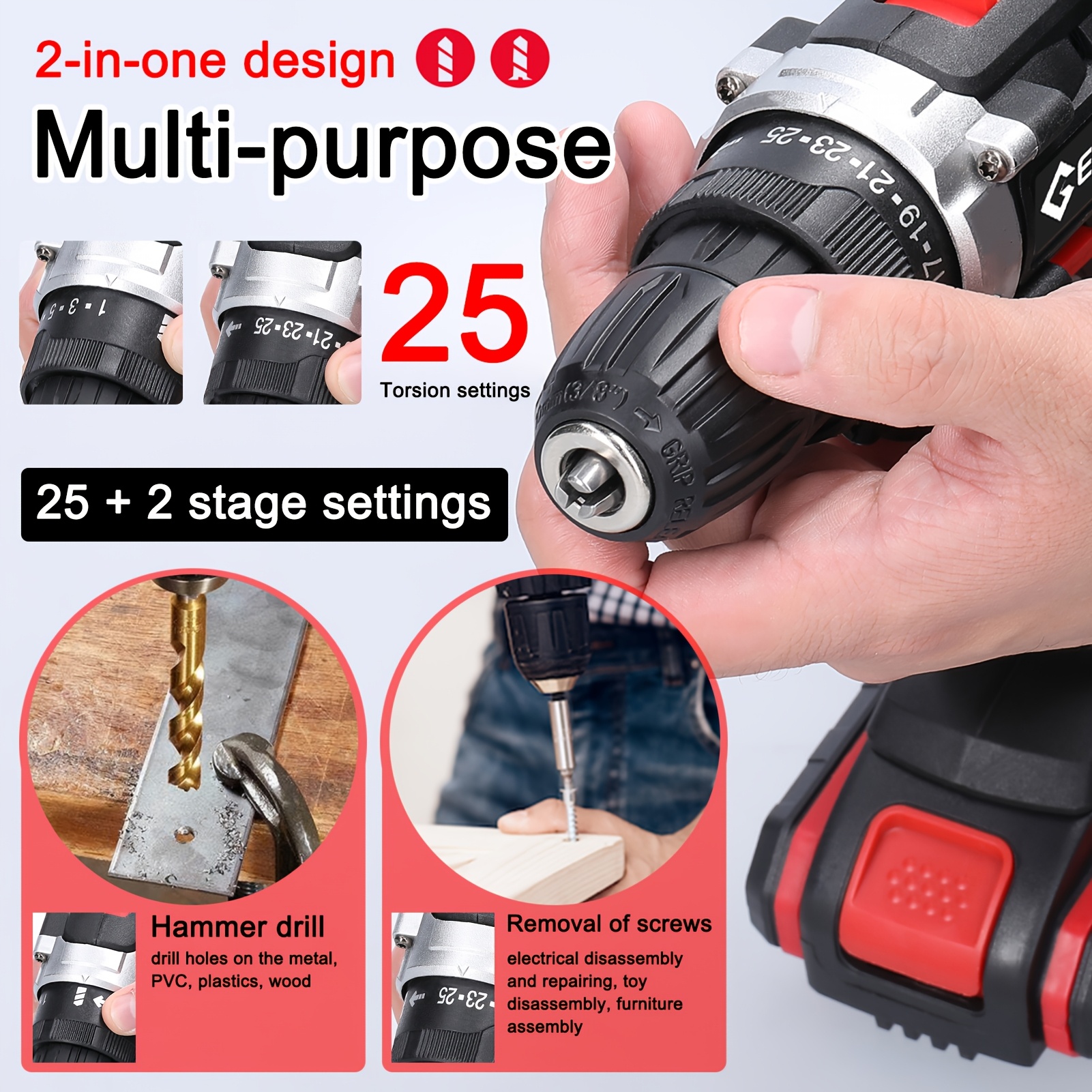 Perceuse sans fil Lixada 21V avec 2 batteries, couple de 28 N.m et 1450 tr/min, perçage électrique au lithium-ion, compacte et légère (816.47g), pour la maison, construction, atelier - Idéale pour projets professionnels et bricolage, outil robuste, design ergonomique, moteur haute performance, rénovation domiciliaire
