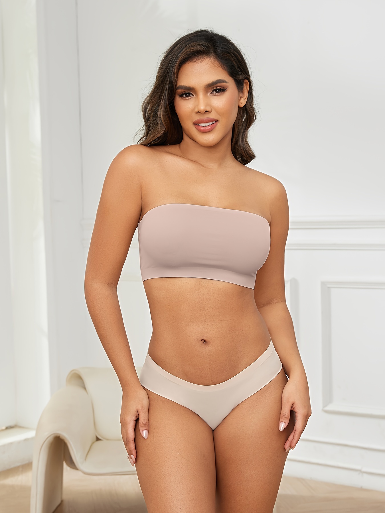 Sexy Strapless Bandeau Bra, Nylon 95% Elastane 5% Knit Fabric, Invisible Comfort, Solid Color, No Padding, Wireless, 170gsm - Adult Size