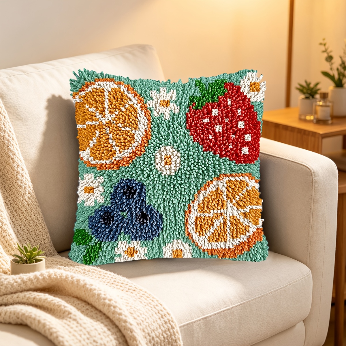 Handmade Pillow Latch Hook Kit with Fruit Pattern