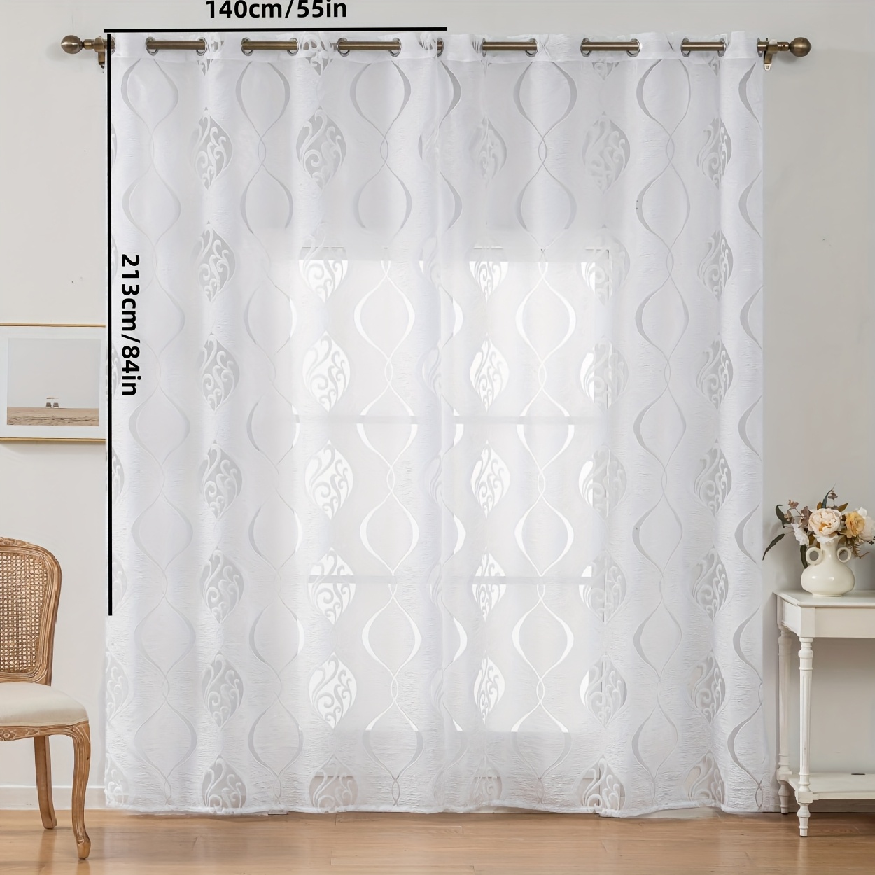 TEMU 2 pièces Rideaux Élégants à Motif Floral - Draperies Semi-Transparentes en Polyester Léger pour Salon, Chambre, Balcon - Accrochage Facile avec