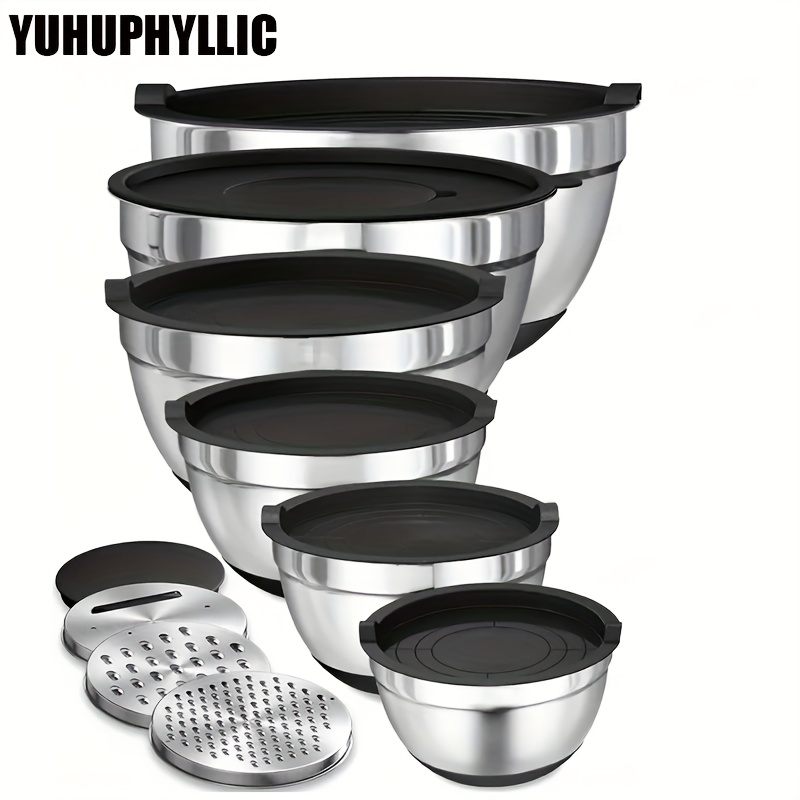 

Yuhuphyllic 9pcs Lid, Stainless Steel , 3 Grater Attachments, Metal Bowl And Airtight Lid, For /