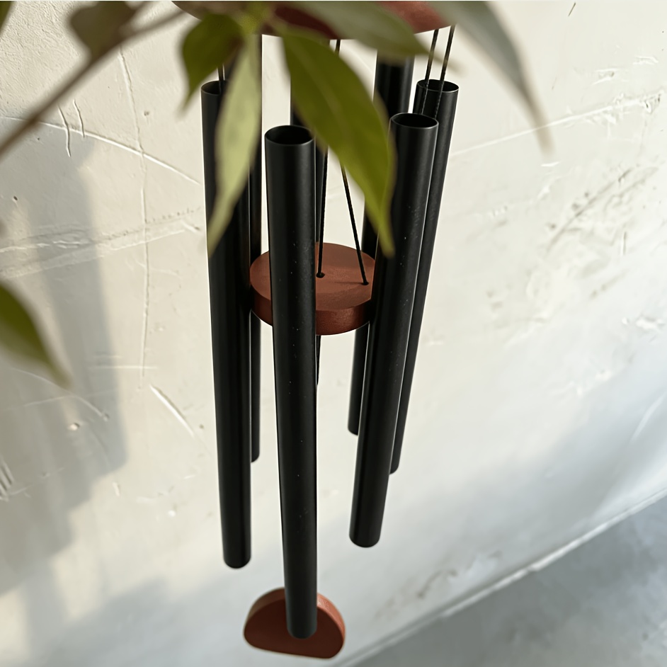 TEMU 1/2pcs Black Metal Wind Chime - Outdoor And Garden Decoration Zen, With Cascading Tube, Pleasant Sound And Hanging Wind Catcher - Suitable For