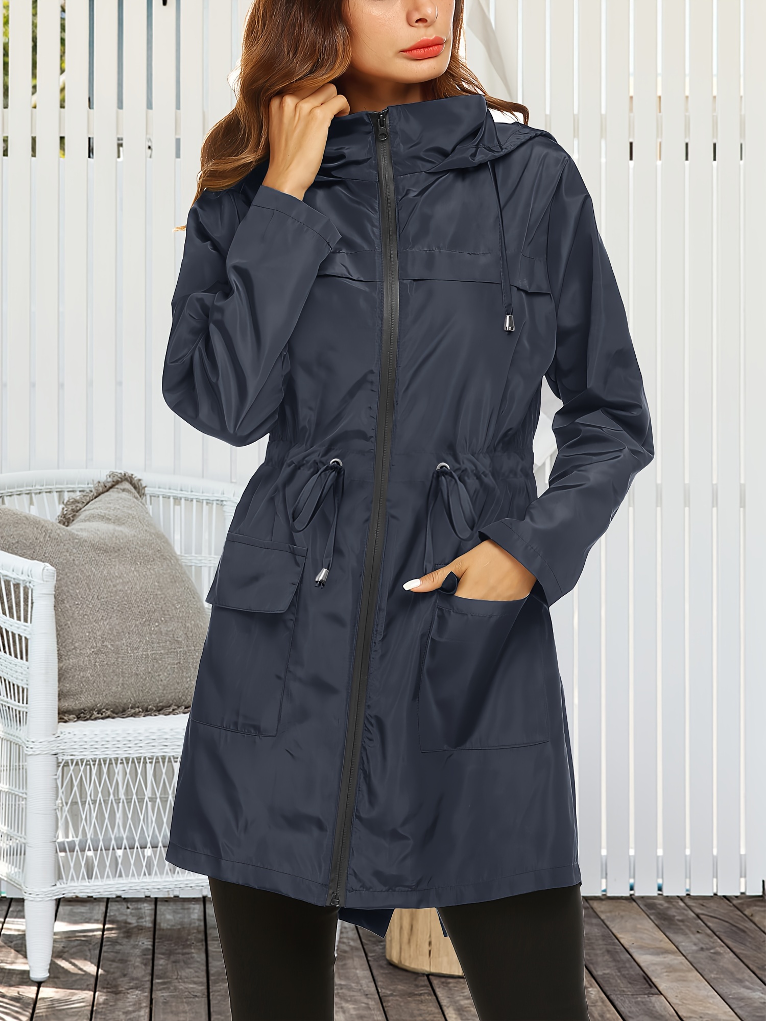 Chaqueta Impermeable con Capucha para Mujer Abrigo Deportivo Todo-*  Cremallera Completa, Ajustable y Bolsillos, Lavable a Máquina, Larg