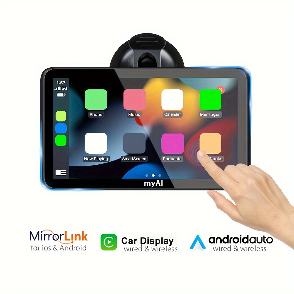  Moniteur sans fil Apple Carplayer Android Auto, récepteur  d'autoradio portable à écran tactile Full HD de 7, stéréo de voiture avec  lien miroir, Bluetooth monté sur le pare-brise du tableau