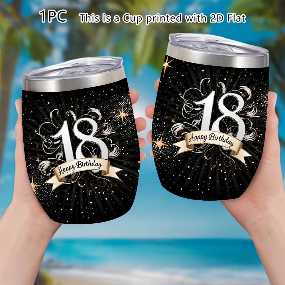 TEMU 1pc 12oz 2d Printed Stainless Steel Insulated Tumbler With "happy 18th Birthday" Adult Gift Pattern, Vacuum Insulation For Long-lasting