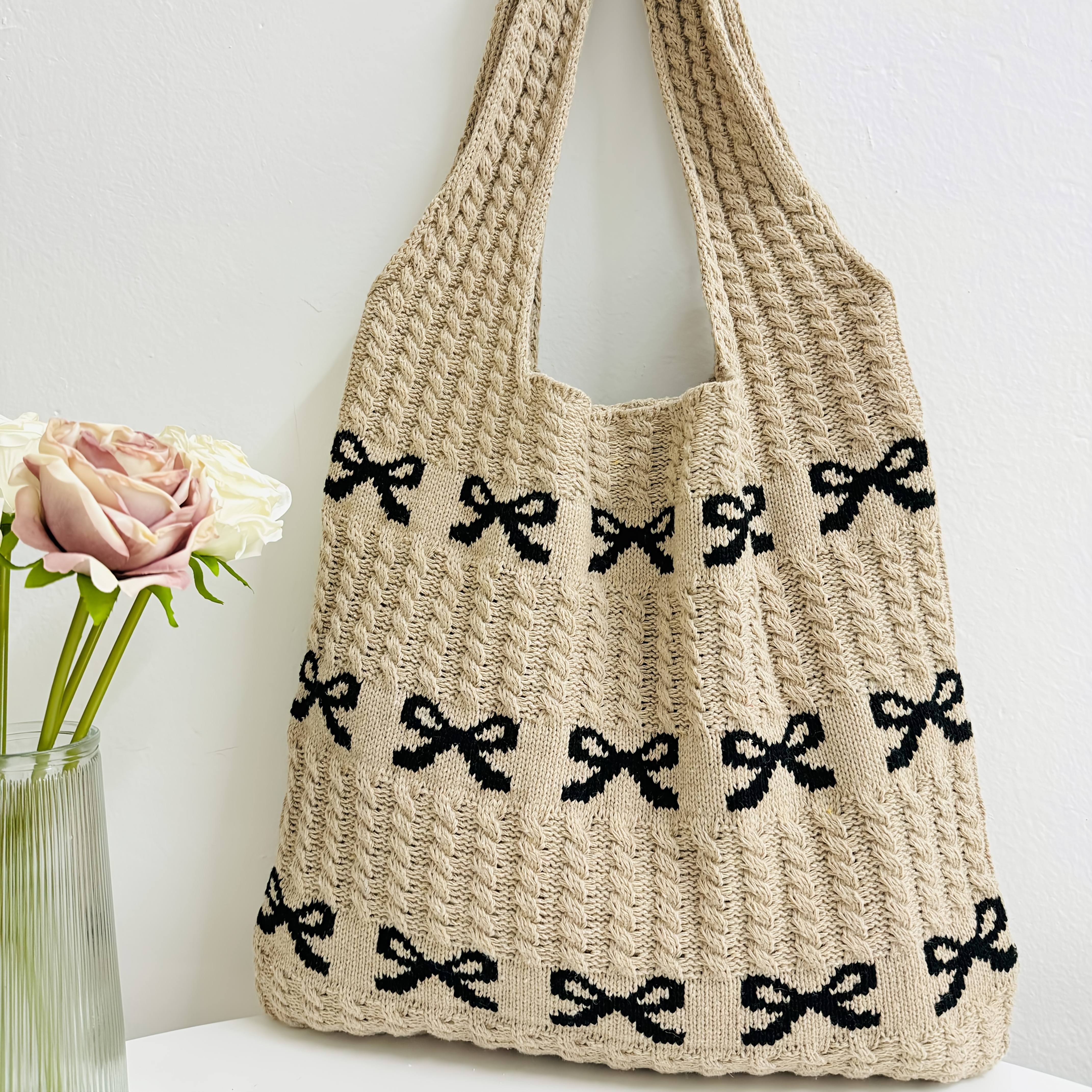1pc stylish knit shoulder tote bow pattern large capacity Temu