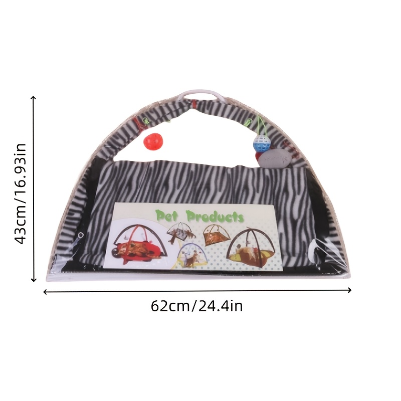Interactive Cat Play Tent With Hanging Ball Toys & Scratching Mat - Durable Soft Material, No Batteries Needed, Zebra- For Indoor/outdoor Play & Rest, Interactive Cat Toy