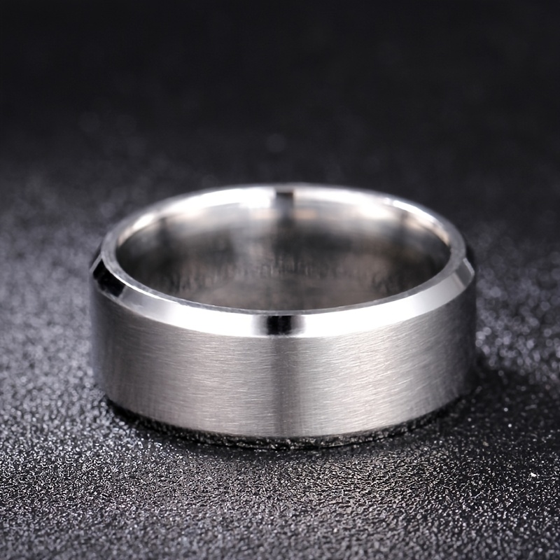 Stylish 8mm Matte Beveled Ring - Silver Unisex Band
