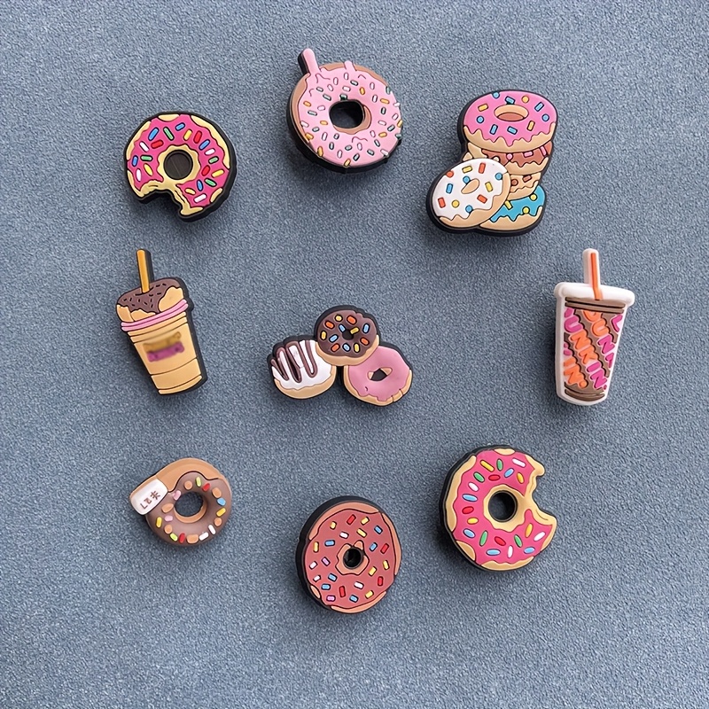 

9pcs Donut Shoe Charms Set, Mixed Color Pvc Removable Diy Shoe Accessories, Christmas Gift Decorative Pieces