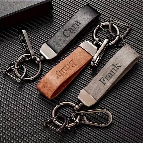 personalized laser engravable keychain text pu pu leather car key ring diy lettering for fathers day valentines christmas gifts retro style for compatible with all vehicles