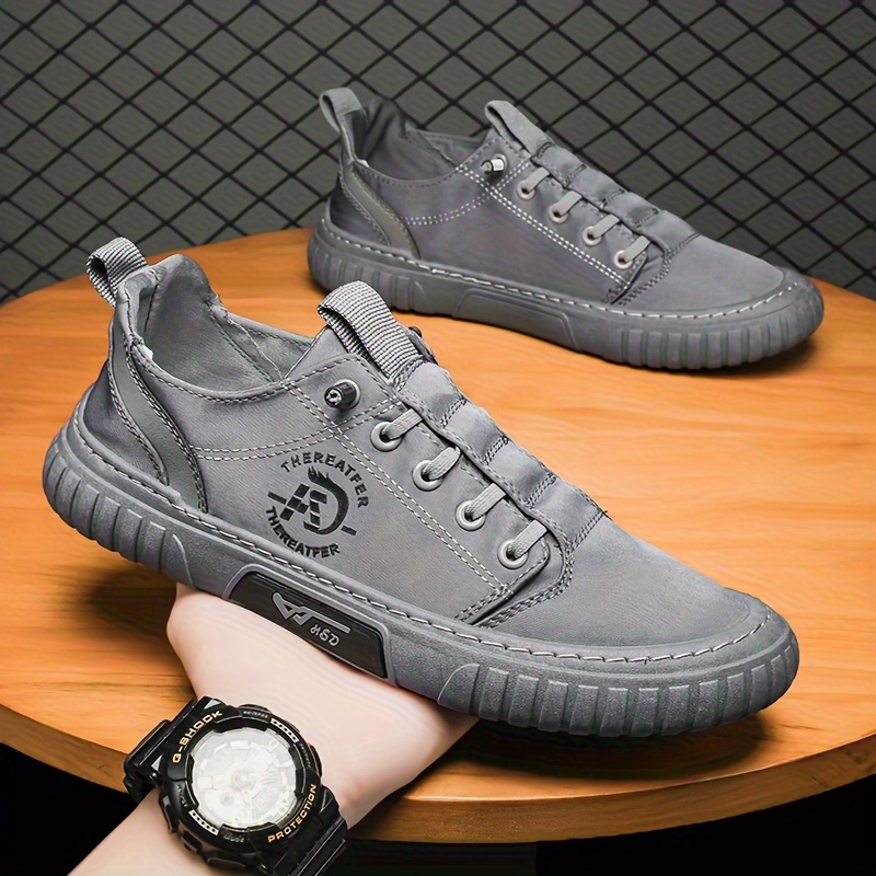 

Men's Solid Color Low Top Sneakers, Comfy Non Slip Soft Sole Lace Up Durable Walking Shoes For Men's Outdoor Activities