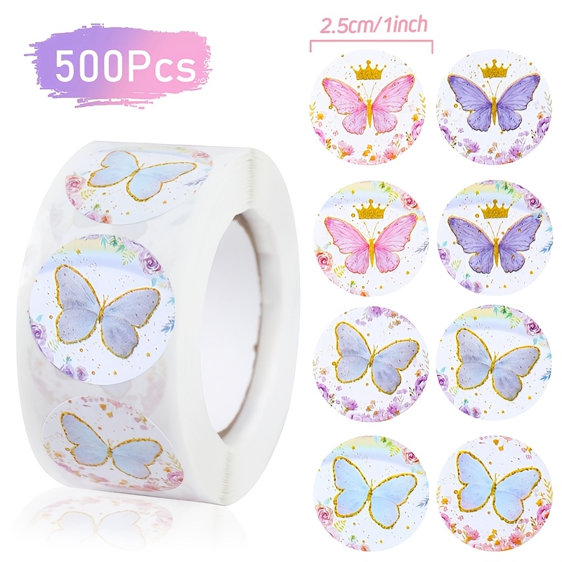 Image of 500pcs/roll Pink Purple Paper Stickers - Design With Glitter Accents, High-quality Paper For Birthday Wedding Bridal Shower Envelope Stationery Labels, Decoration Stickers, Decorations