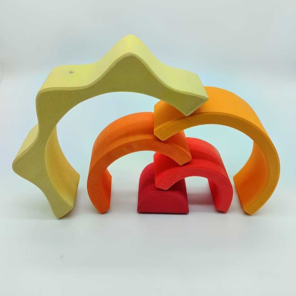 Image of Basswood Rainbow Block Ornament, Assembly Stacking Toy, Art Piece Decor, Outdoor Decoration, Solid Wood Home Ornament, Multicolored Desk Decoration