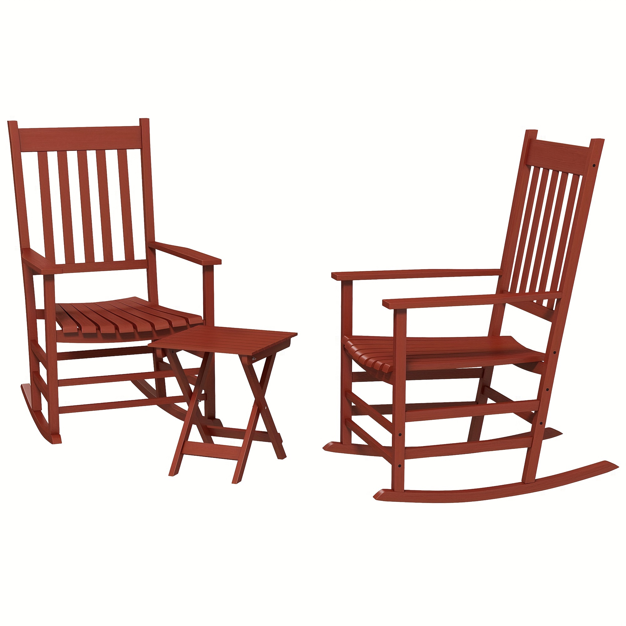 

Outsunny Outdoor Rocking Chair Set Of 2 With Side Table, Patio Wooden Rocking Chair With Smooth Armrests, High Back For Garden, Balcony, Porch, Supports Up To 352 Lbs., Red