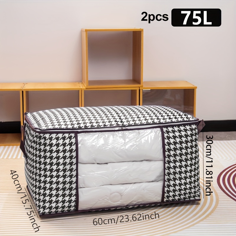 TEMU 2 Pcs Houndstooth Pattern Storage Bags With Clear Windows, 75l Capacity, Lightweight, Foldable, And Suitable For Travel And Home Organization