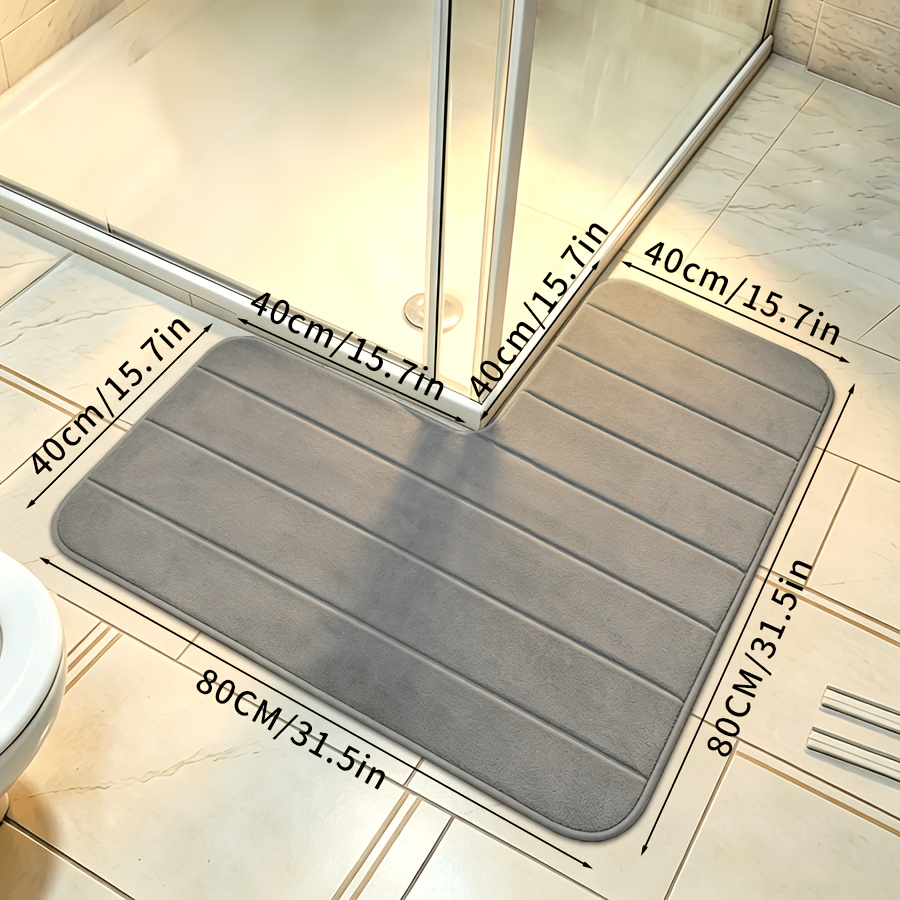TEMU Tapete de baño de lujo de L de espuma viscoelástica de coral a rayas, tapete de piso en de rayas , tapete de esquina, absorción rápida de agua,