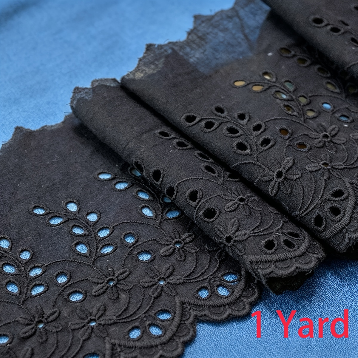 TEMU 1 Yard de Bordure en Dentelle à Oeillets, 13Cm Blanc/Noir/Beige Broderie Florale Dentelle pour Robe, Rideau, Artisanat de Couture