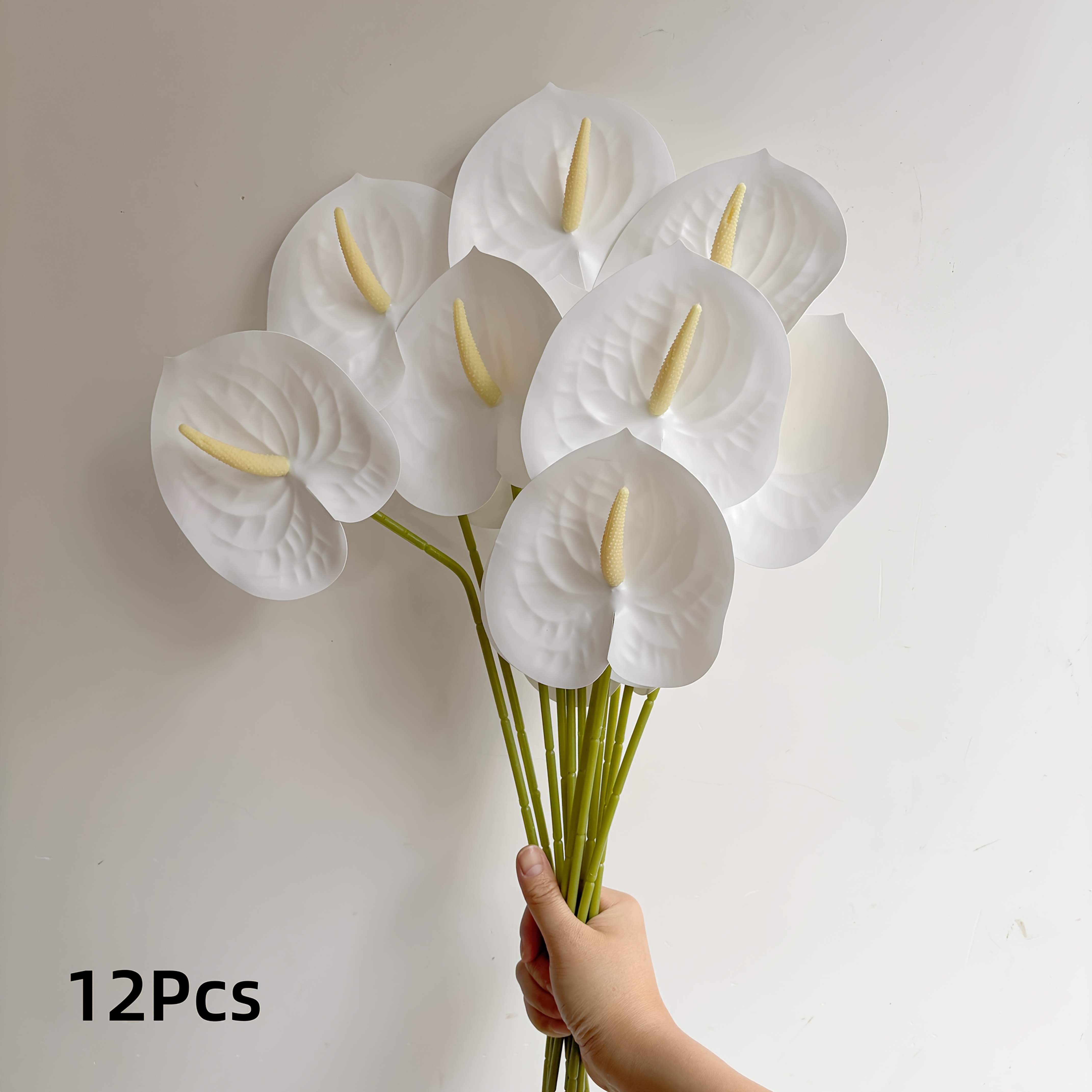 TEMU 12 künstliche Anthurien Blumen, Flamingo Lilie/Schwanzblume Stiele, realistische tropische Kunstblumen für Schlafzimmer, Zuhause, Zimmer, Innen-