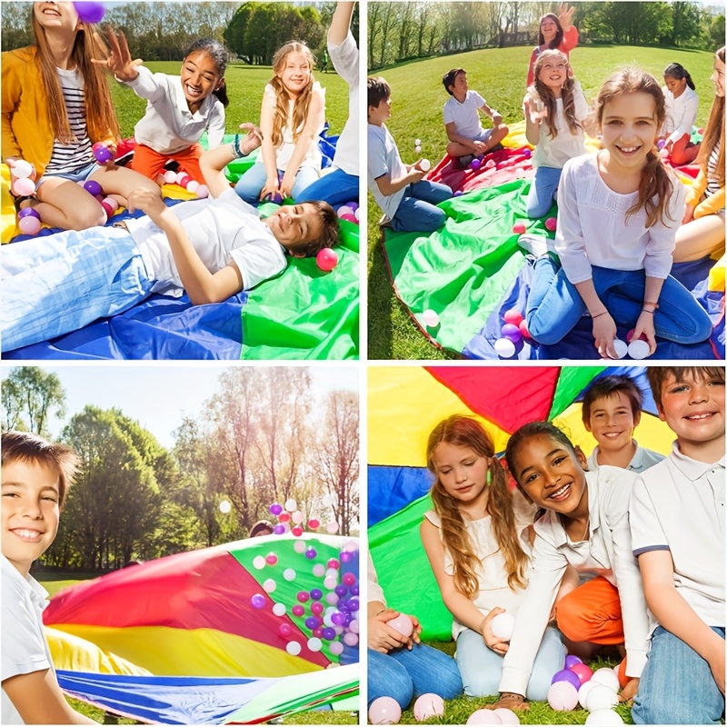 TONELAB Rainbow Parachute with Handle - Colorful Outdoor Activity for Teamwork, Family Fun & PE Equipment, Perfect for Youngsters, School Gym Classes, Halloween, Christmas & Thanksgiving