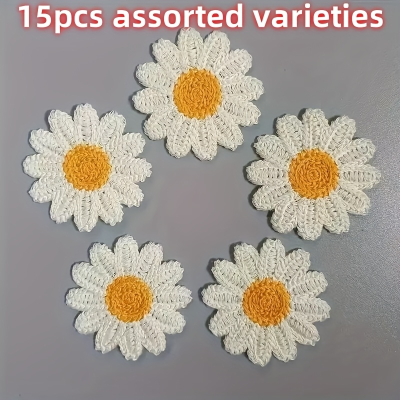 E-shop 15 Stück Gänseblümchen Sonnenblume Strickstoff Dekorative Patches Schöne Chrysanthemen Haarspangen Stirnband Hut Dekoration Zusätze,