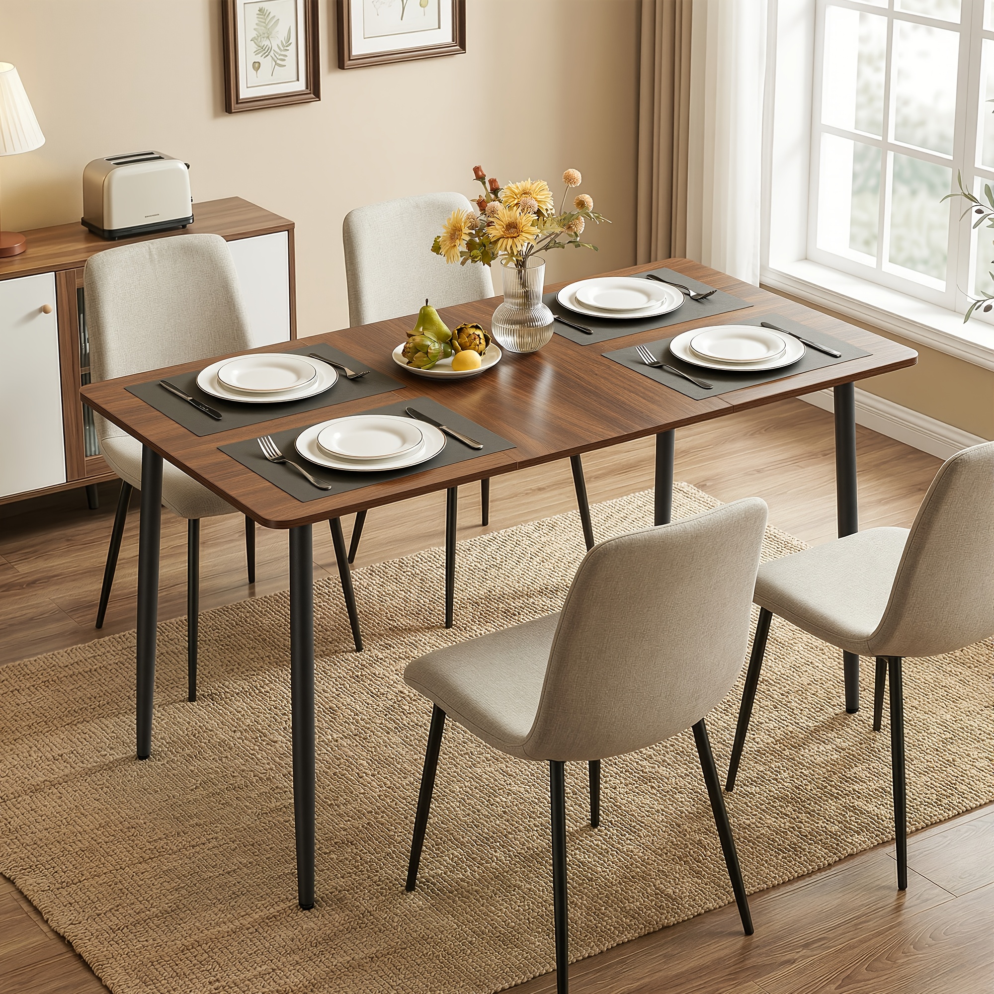 Rustic Dining Table, Spacious Kitchen Table With Metal Legs, 140 X 75 X 75.5cm