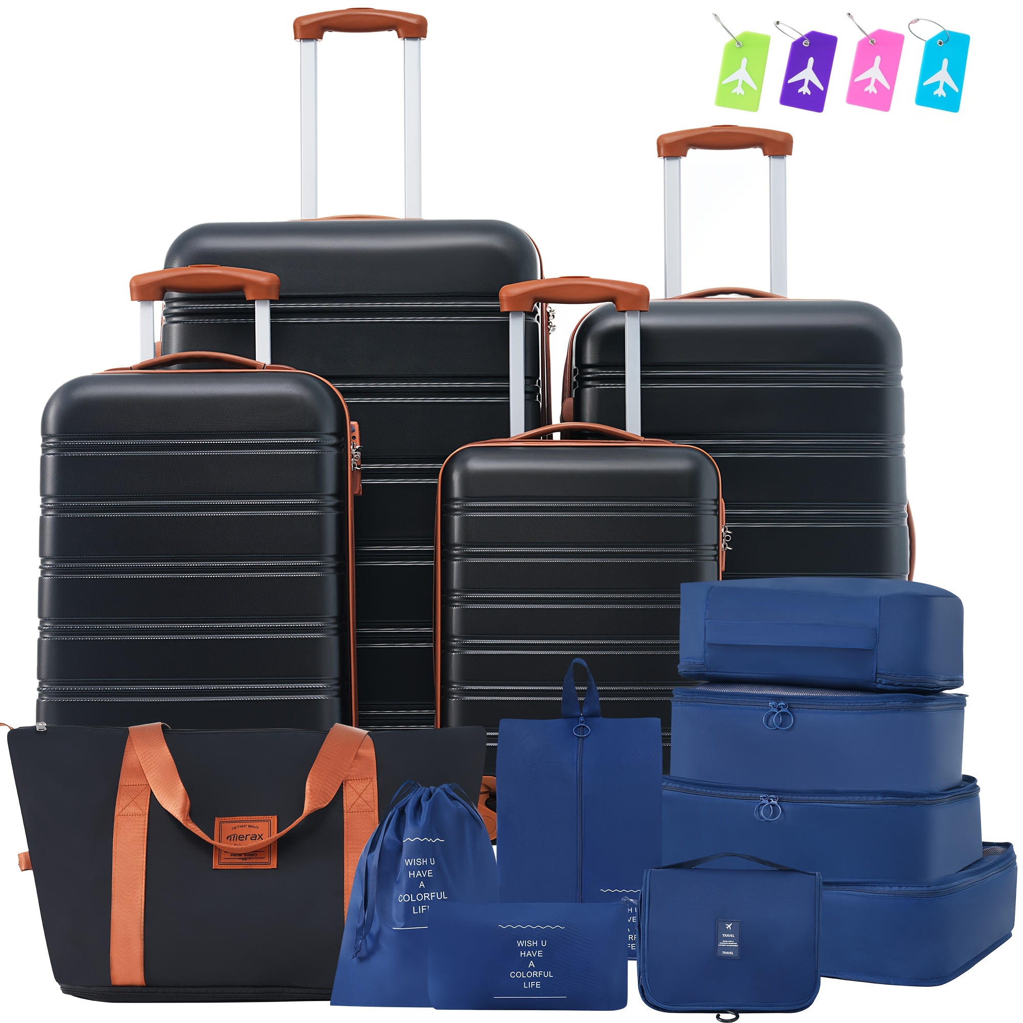 

Set Of 13, Hardshell Luggage Sets 4 Pcs + Bag Spinner Suitcase, 16"+20"+24"+28" Luggages With Tsa Lock