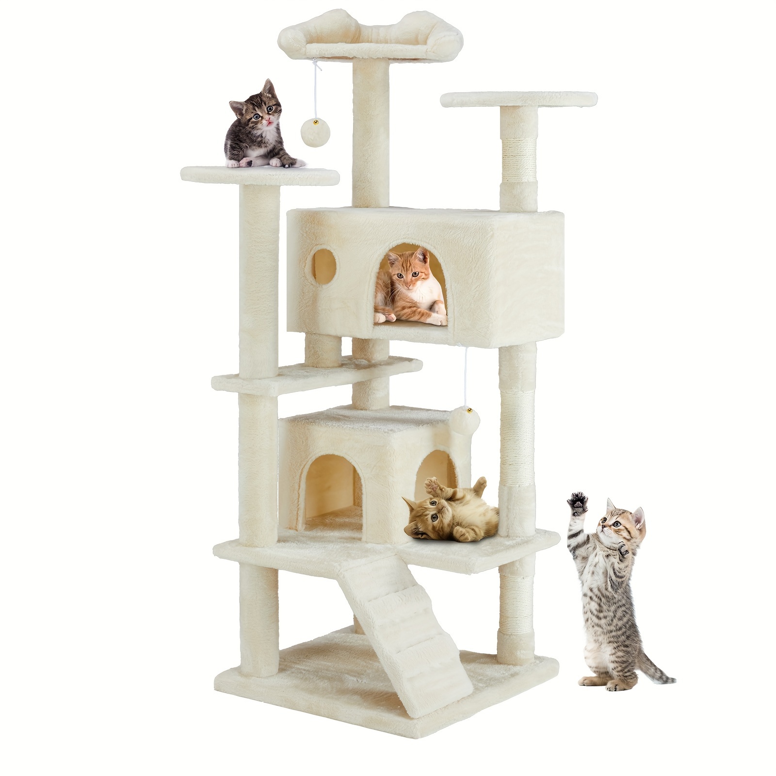 TEMU Sweetcrispy Cat Tree Tower For Indoor Cats, 54in Cats Tree Tower, Multi-level Cat Tree, House Large Condo With Sisal Scratching Post, Climbing Plate, Small Ladder, Plush Ball, Kitty, Kitten Cat Tree