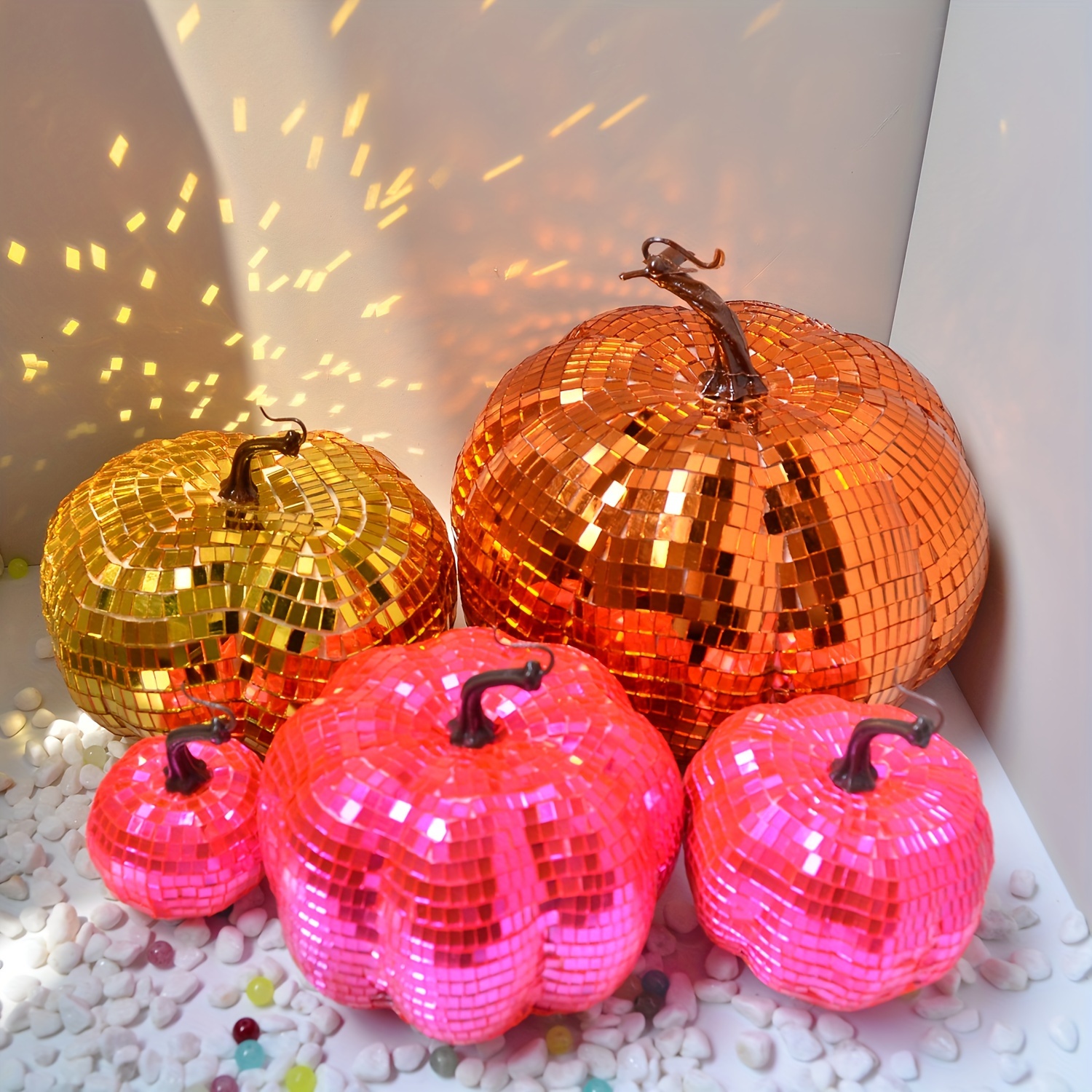 

Glamorous Multicolor Glass Pumpkin Disco Ball - Perfect For Halloween, Weddings & Parties - No Power Needed