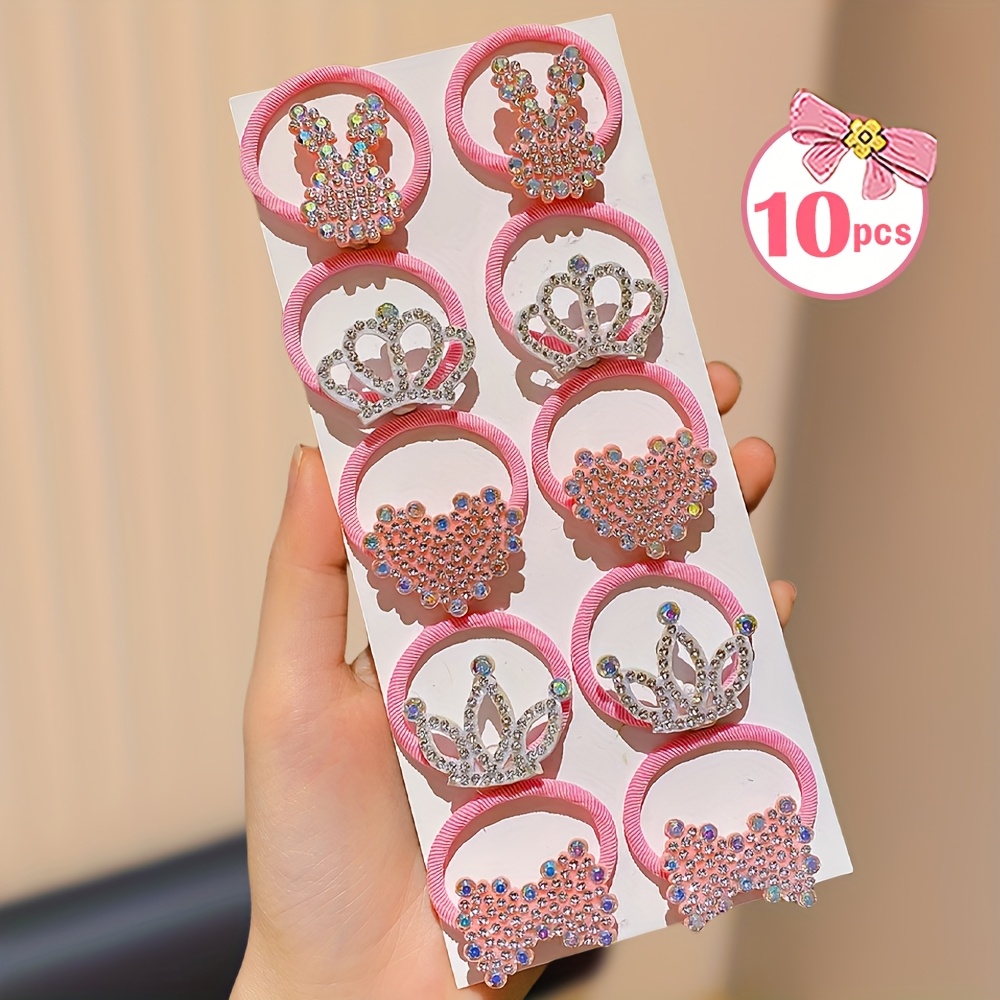 Image of 10pcs Of Multi-colored Pink Series Of Shapes Hair Ties Cute Hair Ties Suitable For Leisure And Wearing At School, Fashionable Women's Hair Additions