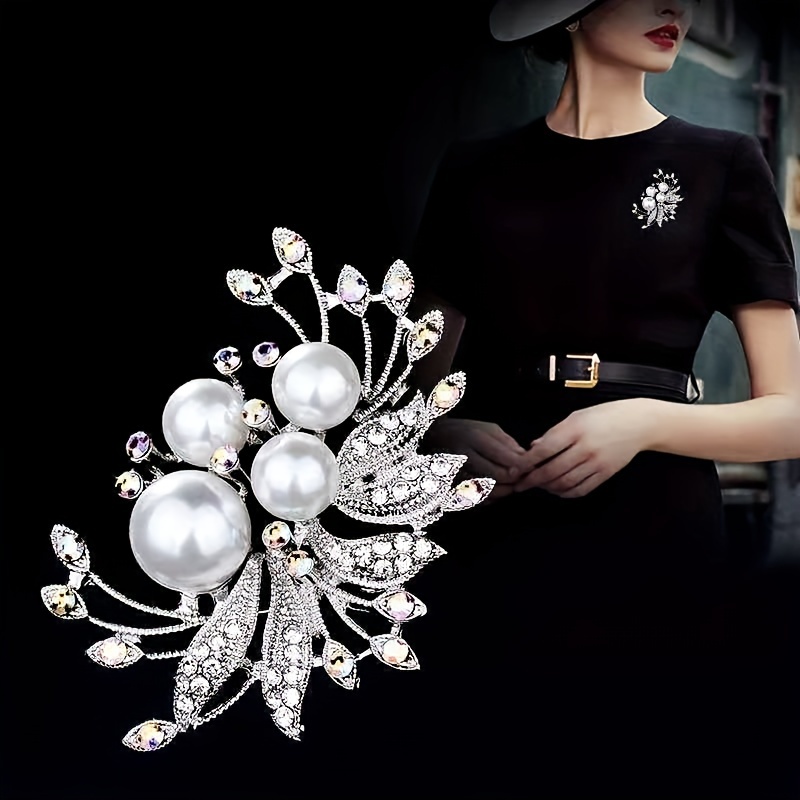 elegant summer pearl brooch luxurious white gold plated artificial glass accents for dresses suits sweaters scarves shawls 4