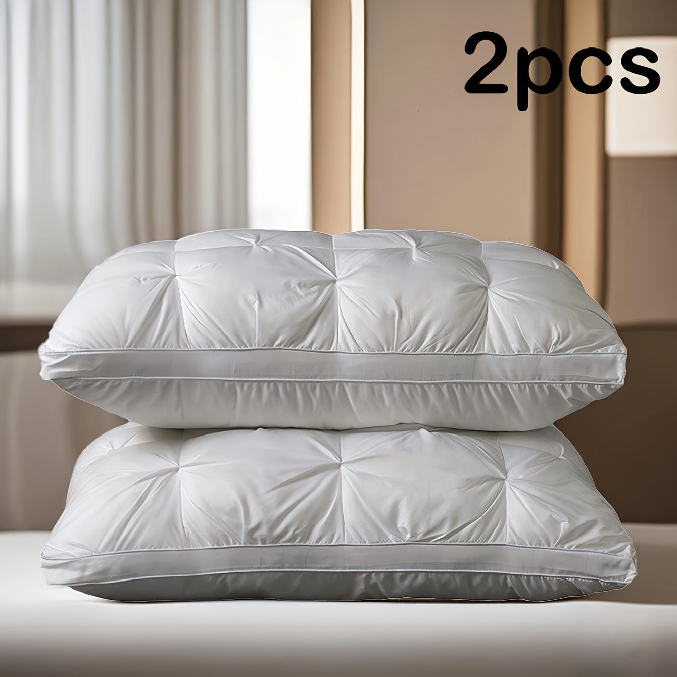 TEMU Luxury 5- Bread Pillow For Neck Support - , , Zippered Closure, Machine Washable - Color With Blue & Golden Accents - Home Or Hotel Use, Ideal For Side, Back & Stomach Sleepers