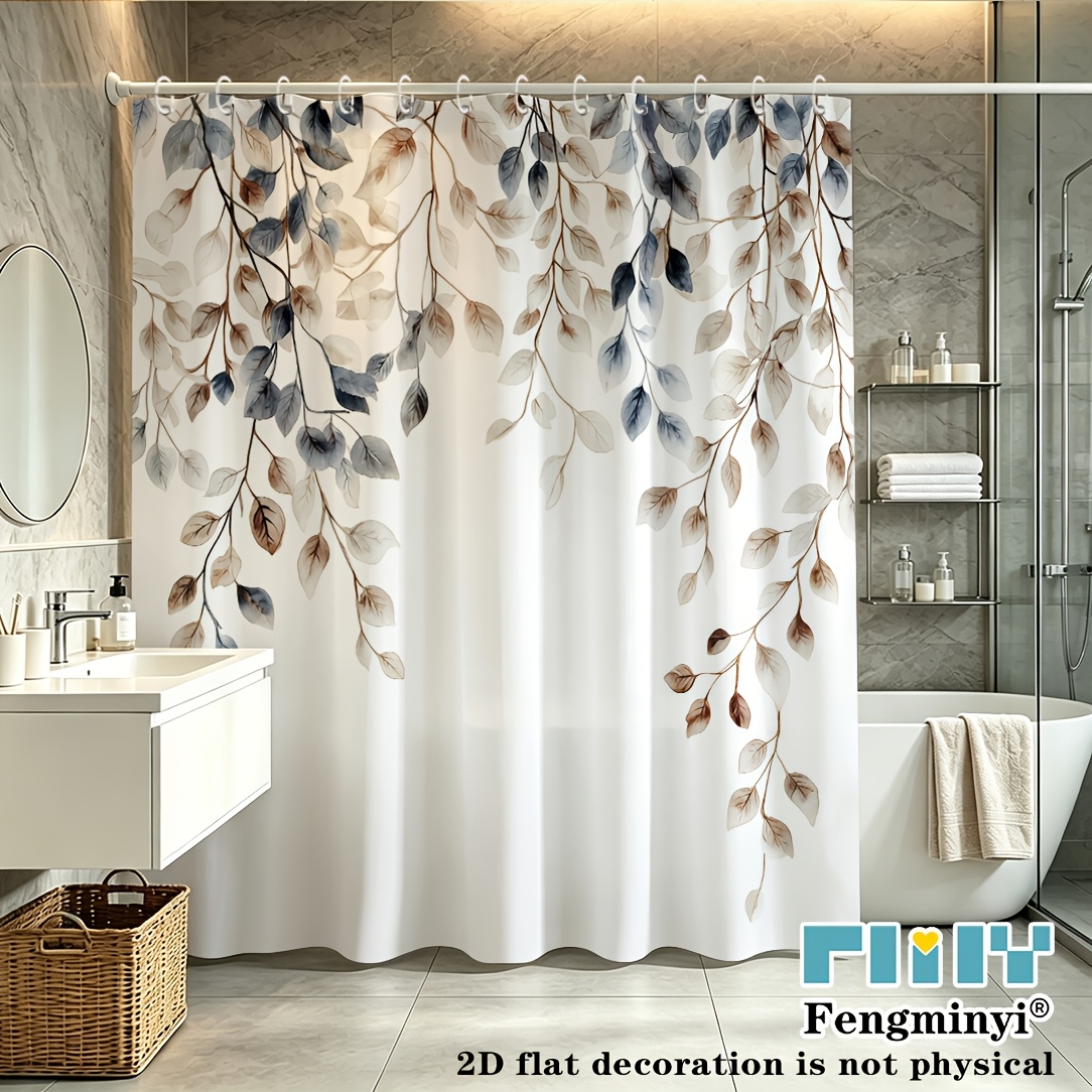 TEMU 2d Shower/bath Curtain 1pc Extra Long Curtain - Elegant Watercolor Maple Leaf Design In Blue, Beige, Brown, Gray - Waterfall Leaf Pattern, 70x70