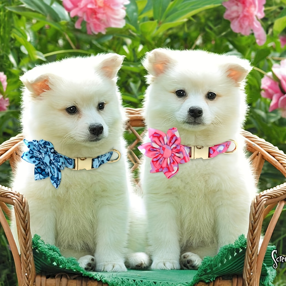 Adjustable Dog ID Collar Flower Pet Necklace
