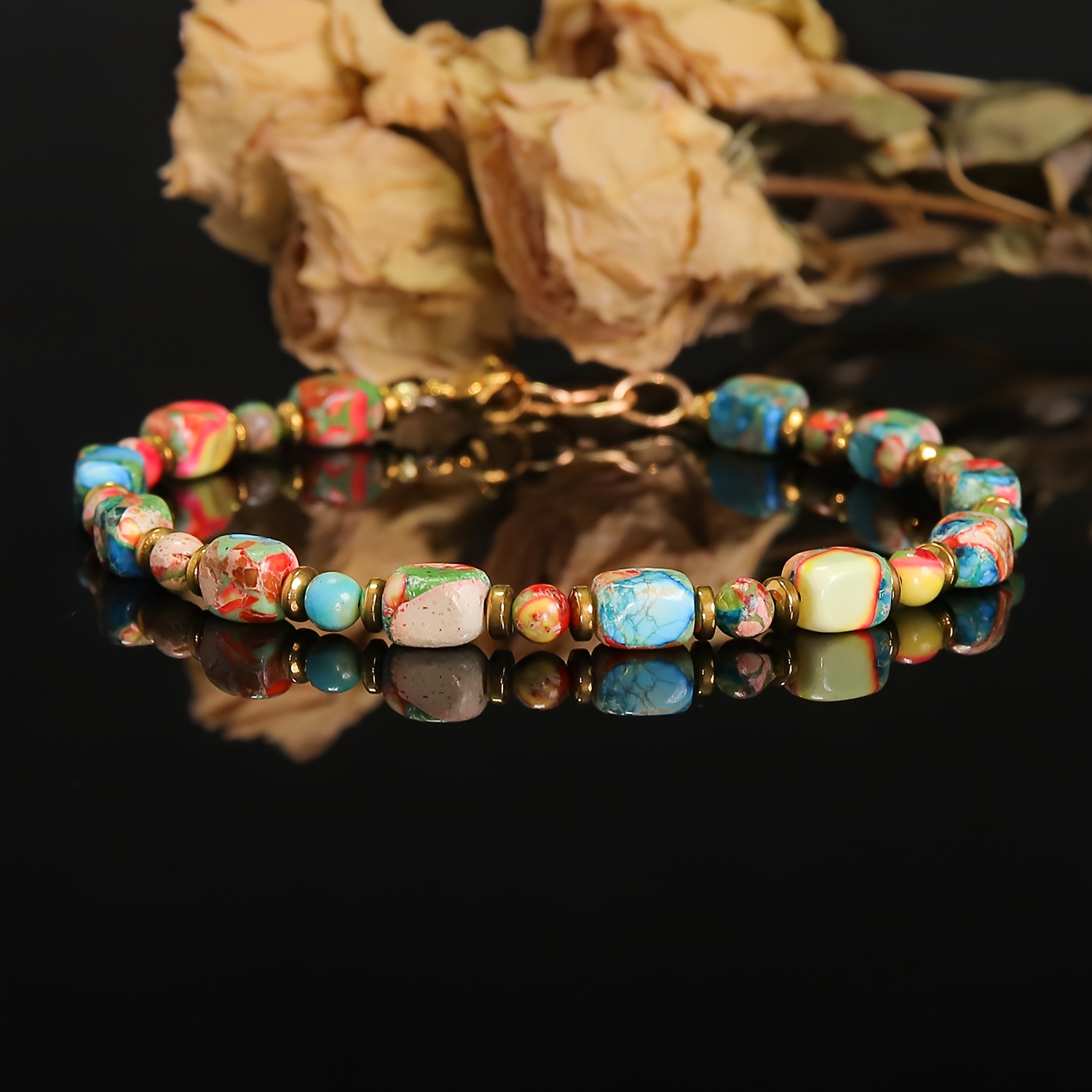 TEMU 1 bracciale boho con perline per donna, bracciale impilabile multicolore con pietre, di e , chiusura a moschettone , versatile a i , regalo di