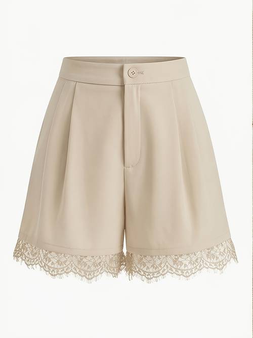 versatile womens lace trimmed shorts with high waist button design for daily casual wear