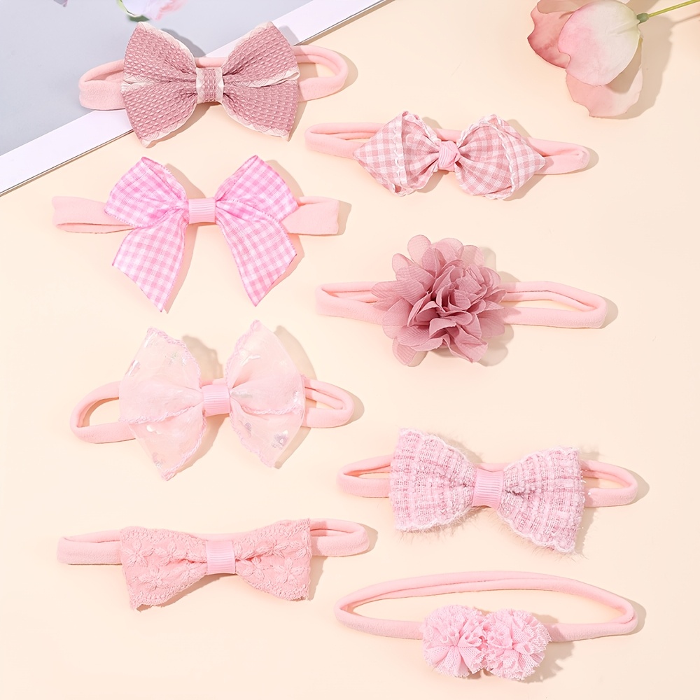 TEMU Lot de 8 bandeaux floraux roses avec nœud et fleur, bandeaux extensibles et doux, accessoires pour cheveux pour déguisement, usage , photo,