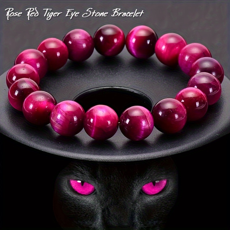 

1pc Rose Red Tiger Eye Stone Natural Stone Beads Bracelet, Lucky Bracelet, Men And Women