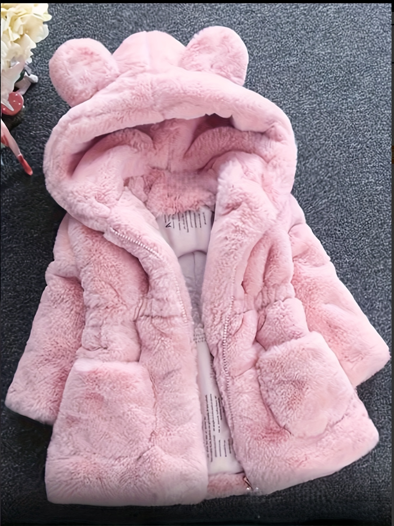 girls faux fur thickened jacket plush hooded outerwear for toddlers and kids warm autumn winter coat with soft cute design   to     if petite or two if chubby Product details 1